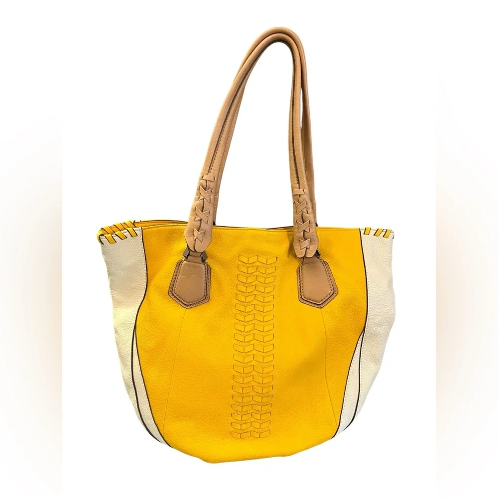 Oryany Lyssie Large Yellow Soft Pebble Leather Tote Cream Patterned SOLD! - Picture 10 of 11